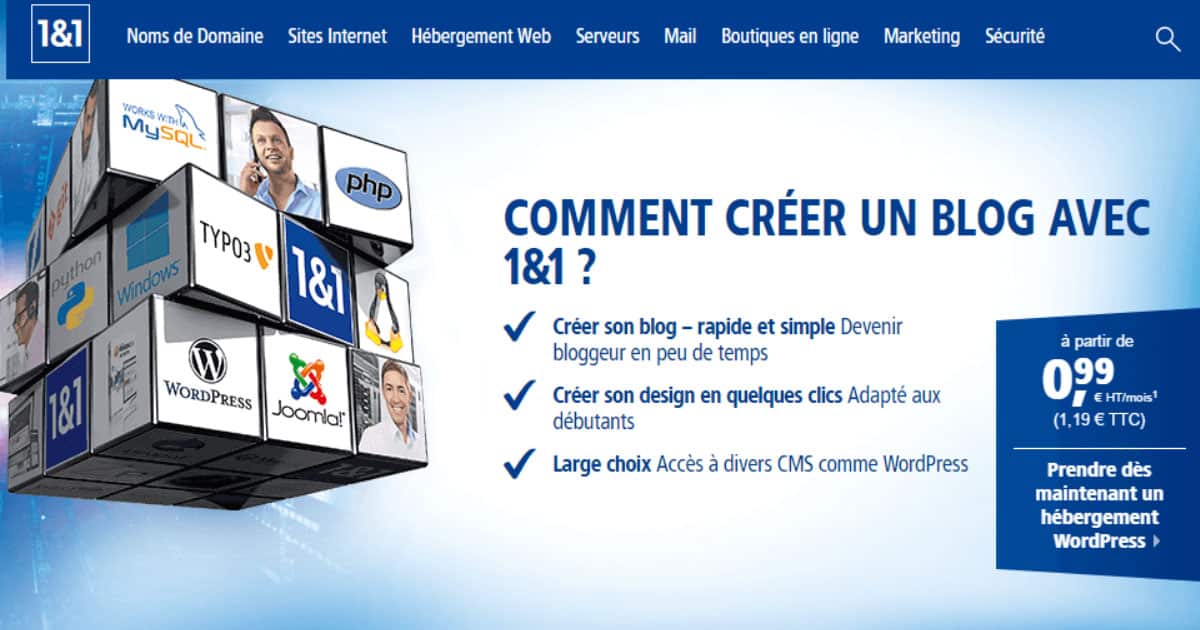 1&1 MyWebsite pour héberger mais aussi pour créer son site