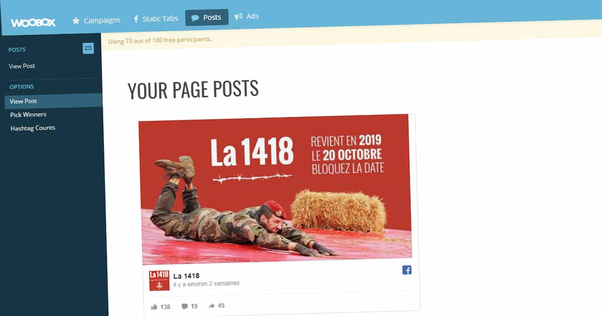 Trouver un gagnant au hasard sur facebook avec Woobox