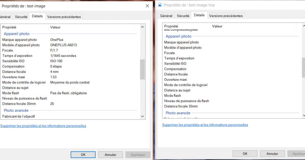 Les meta données dans Tiny PNG