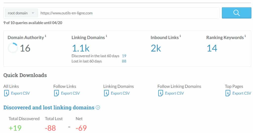 Backlinks sur MOZ