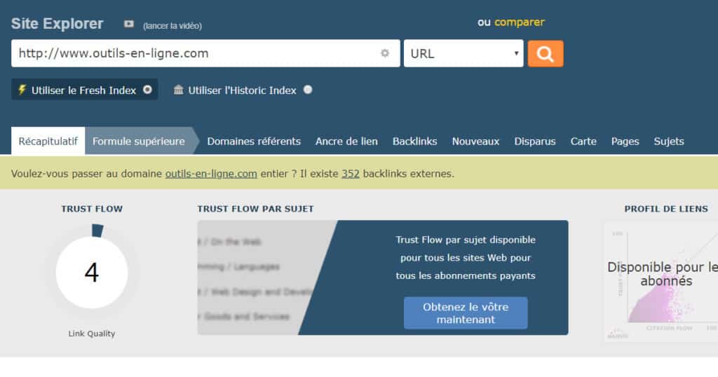 Les backlinks sur Majestic