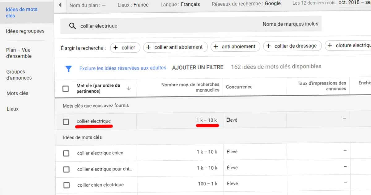 recherche sur google ads pour trouver une idée de niche intéressante