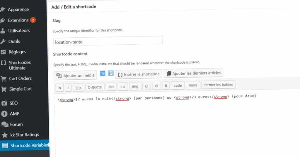 SHORTCODE VARIABLE