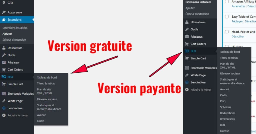 version gratuite ou payante de SEOPress