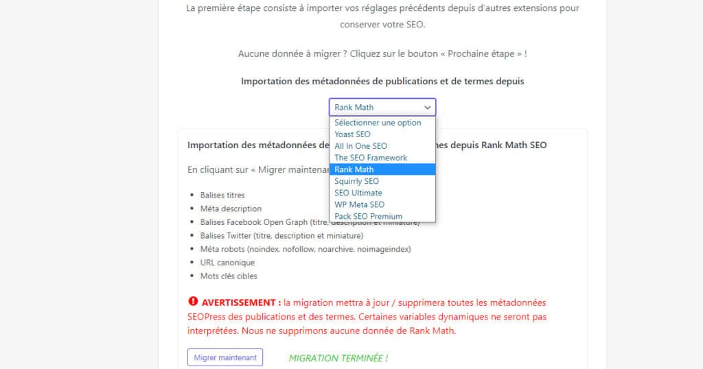 migrer les données SEO