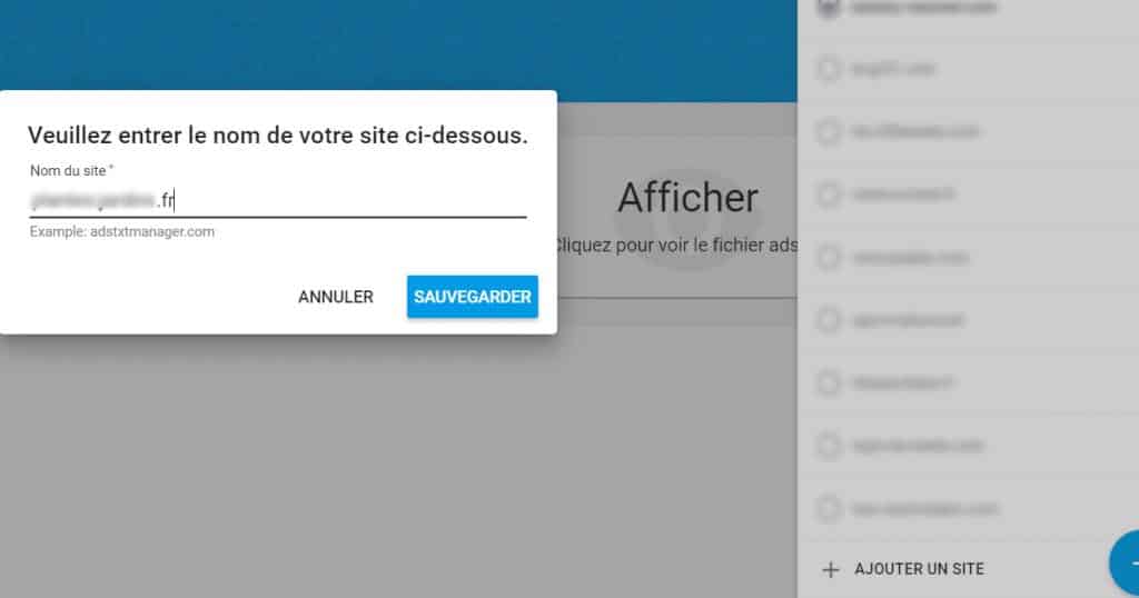 ajout d'un site sur adstxtmanager
