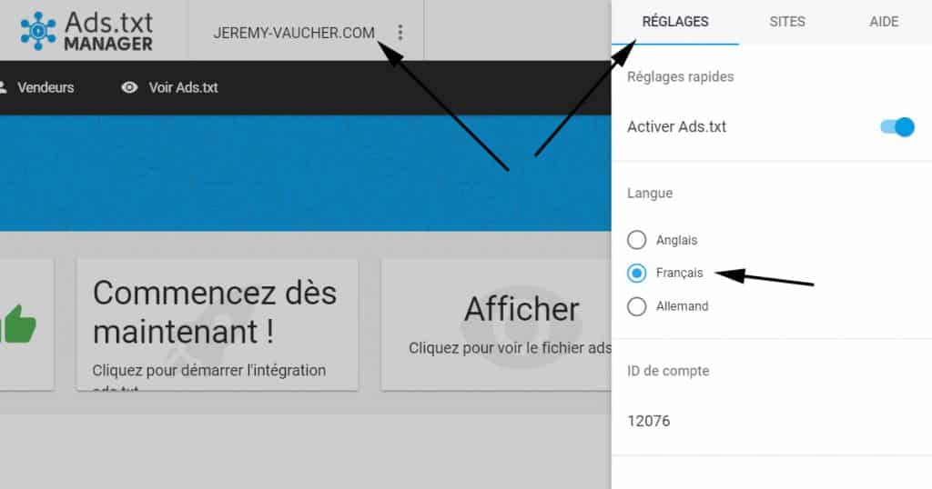 changer la langue sur adstxtmanager
