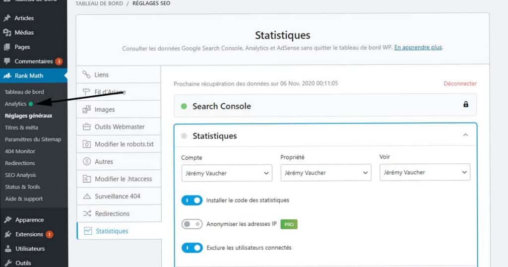 analytics via Rankmath