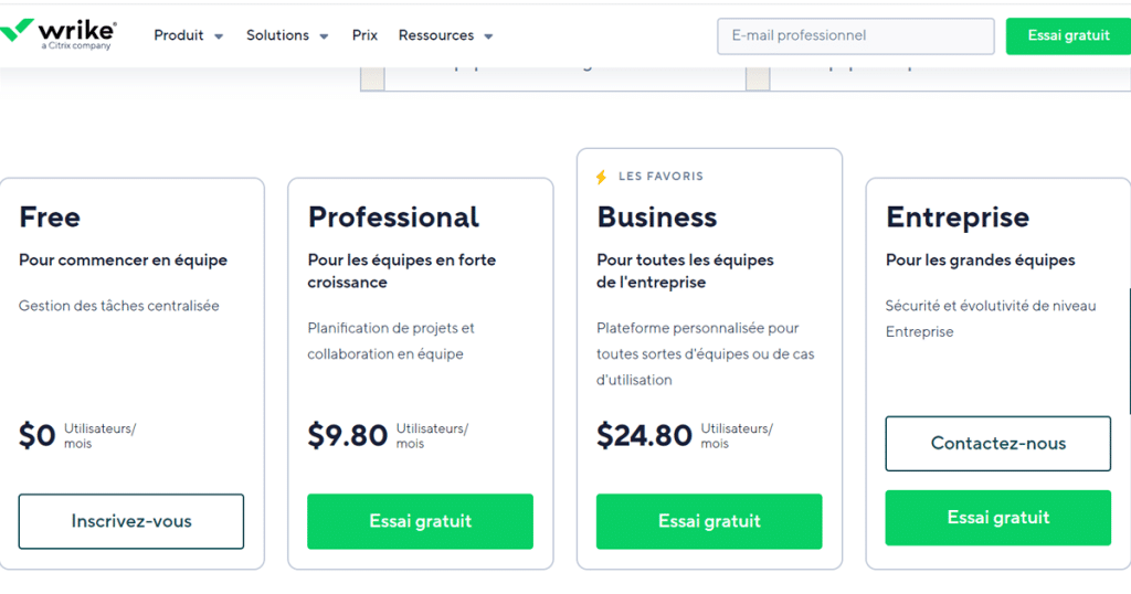 tarifs de wrike