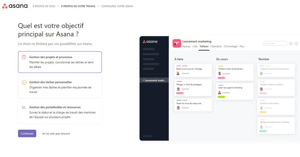 gestion de projet sur asana -option 1