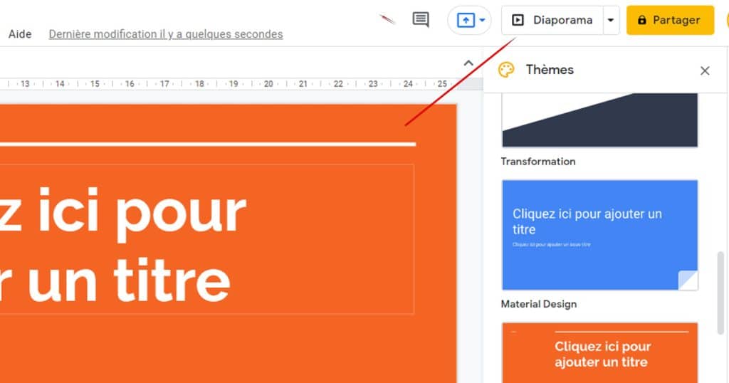 le bouton diaporama sur slide pour mettre en plein écran