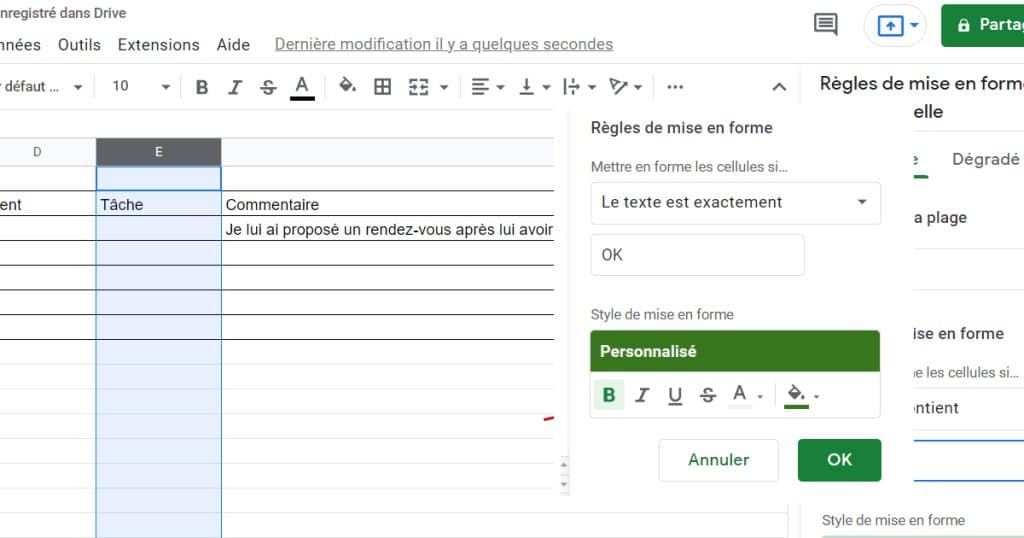 Mise en forme des conditions de couleurs