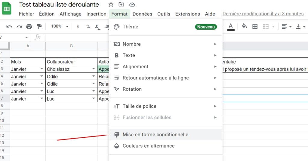 Ajouter mise en forme conditionnelle via Sheets