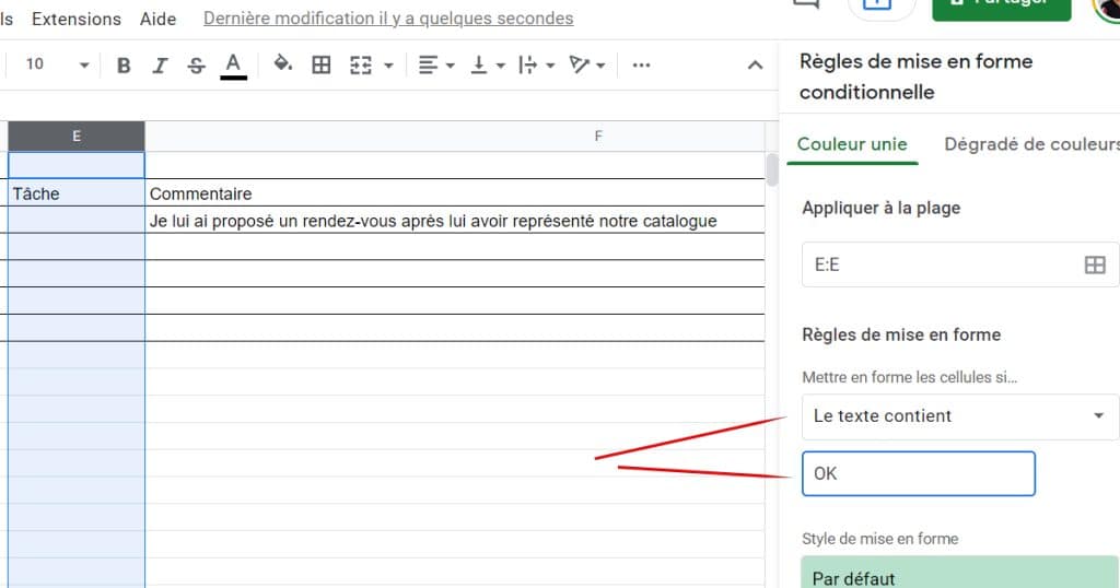Mise en forme avec texte et condition
