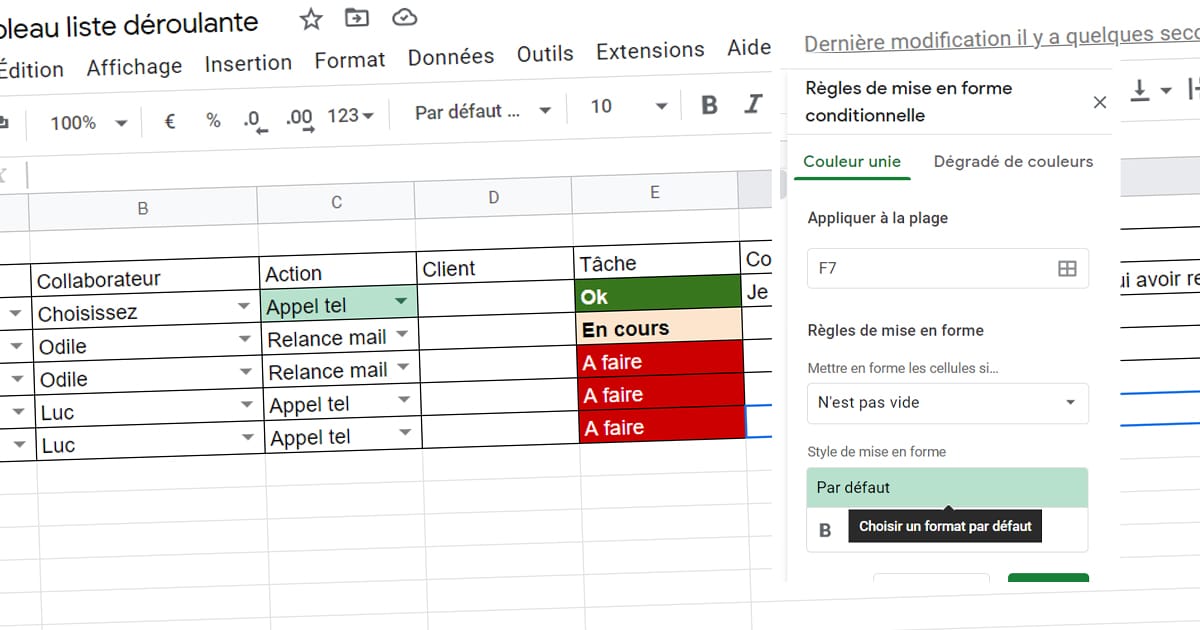 Mise en forme conditionnelle sur sheets