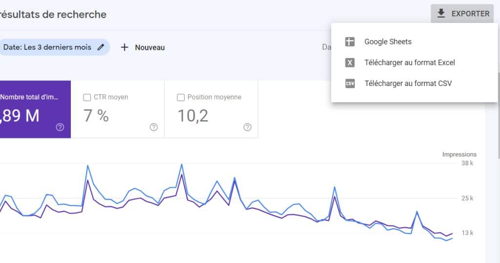 Exporter les données de la search console