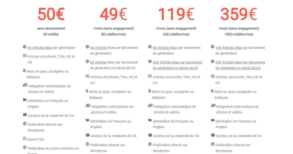tarifs de klistair