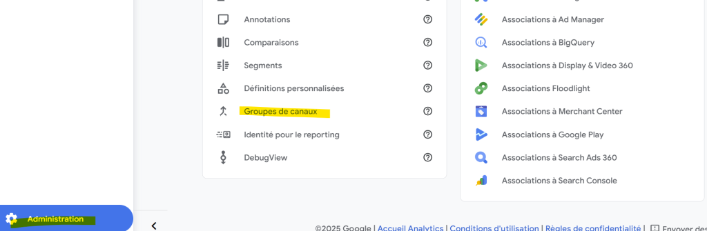 administration > groupe de canaux sur analytics